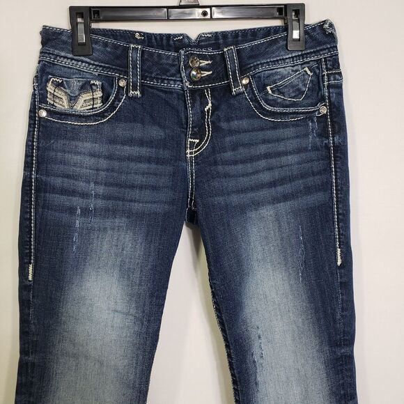 Vigoss Womens Capri Sz 5/6 21 The New York Denim Blue Jeans Distressed Embroider - Picture 5 of 12